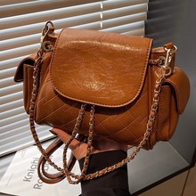 小香风菱格链条单肩包包约姿女士2025新款油蜡皮双肩包通勤机车包
