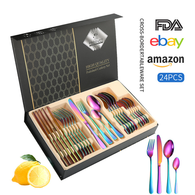 Juego de vajilla de acero inoxidable de Amazon transfronterizo 1010 Cuchillos, tenedores y cucharas de comida occidental Juego de 24 piezas Cuchillos y cucharas de bistec