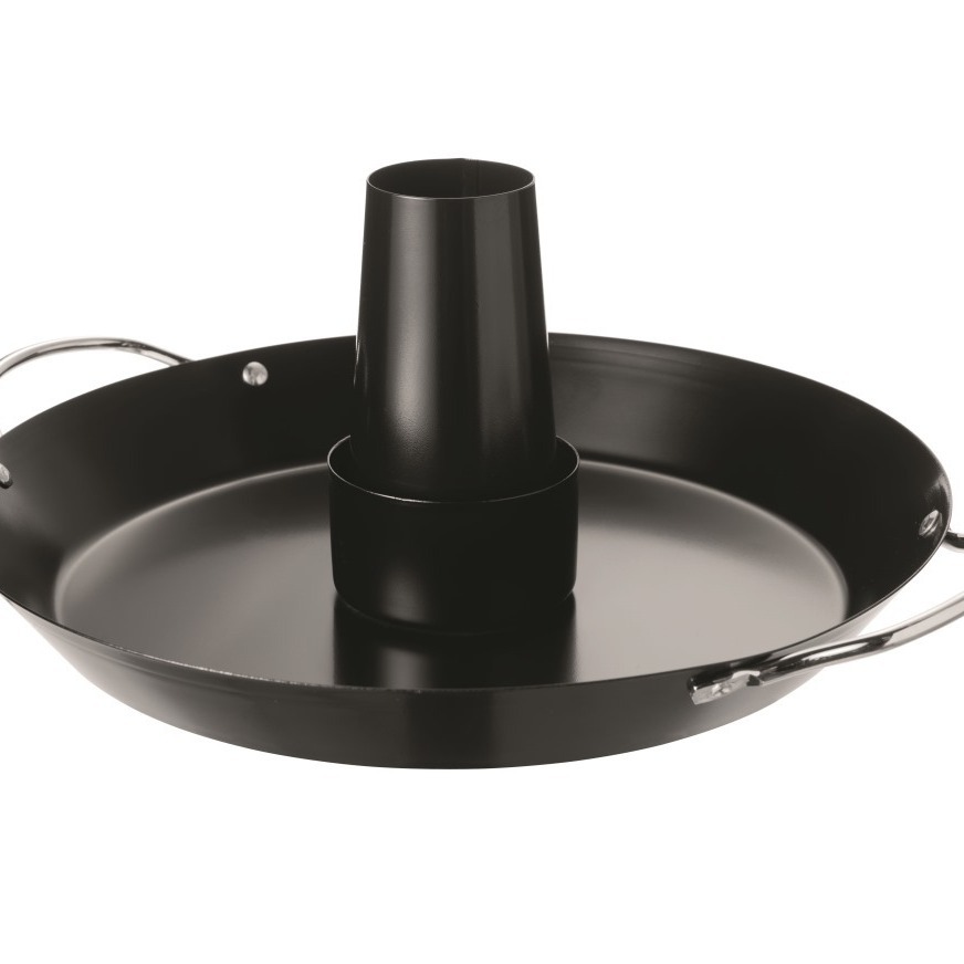 Directo de fábrica de 12 pulgadas negro antiadherente pintura pollo asado tazón barbacoa al aire libre portátil ronda barbacoa pollo asado plato al por mayor