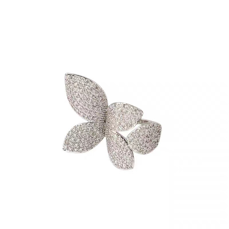 Copper Material Leaf Pattern Women'S Gender Inlay Design Retro Leaf Copper Inlay Artificial Gemstones Open Ring 1 Piece
