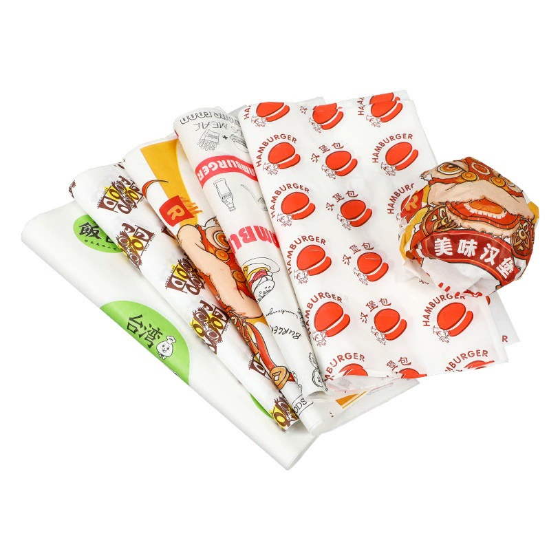 Упаковочная бумага для сэндвичей и рисовых шариков из Гамбурга, ламинированная, жиронепроницаемая, для выпечки, для упаковки куриных рулетов, на заказ, для еды на вынос, с особым теплоизоляционным эффектом