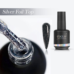 15ml Washable Russian Gold Foil Nail Top Coat, Gold and Silver Nail Light Therapy Gel Top Coat, Leveling UV Nail Polish Top Coat