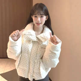 波点灯芯绒棉服女2025年冬季新款韩系加厚学院风棉袄短款棉衣外套