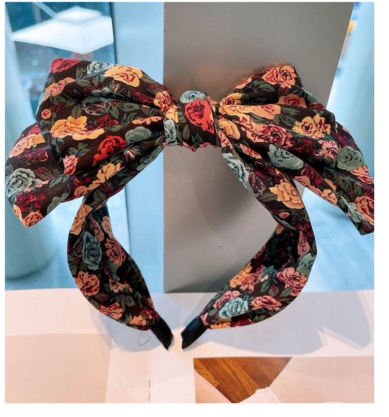 Retro Rose Printing Large Double Bow Headband display picture 3