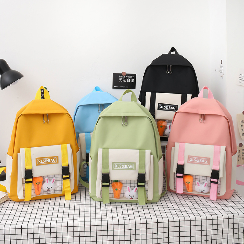 Korean-style Harajuku High School Student Backpack Four-piece Set Large Capacity ins Schoolbag Fresh and Simple Girl's Backpack