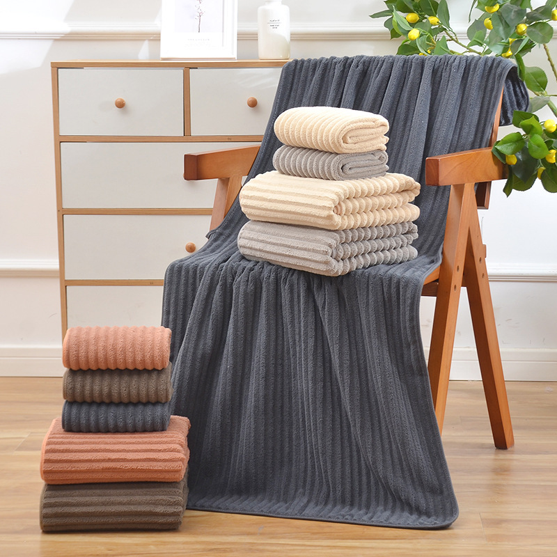 Candy Strip Set Towel Fashion Home Daily Use Dark Bath Towel Coral Fleece Thickened Absorbent Soft Face Wash Towel