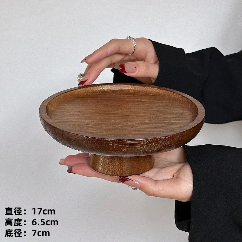 レトロな木製の背の高いフルーツプレートケーキトレイホームリビングルームスナックプレートデザートテーブルディスプレイスタンド日本のフルーツプレート|undefined