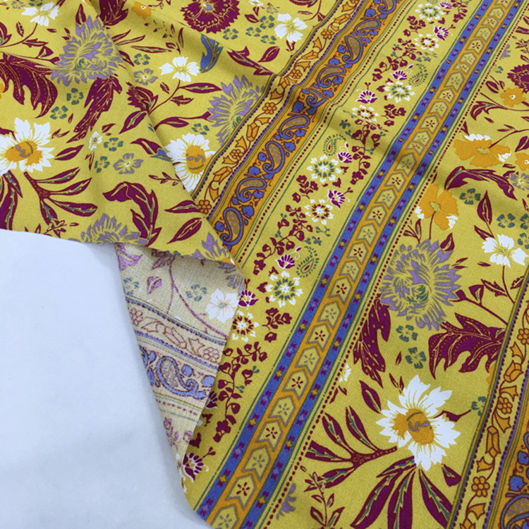Nueva moda 120gsm 45s rayon hawaiano impresión tela rayon plana 100% pegajosa