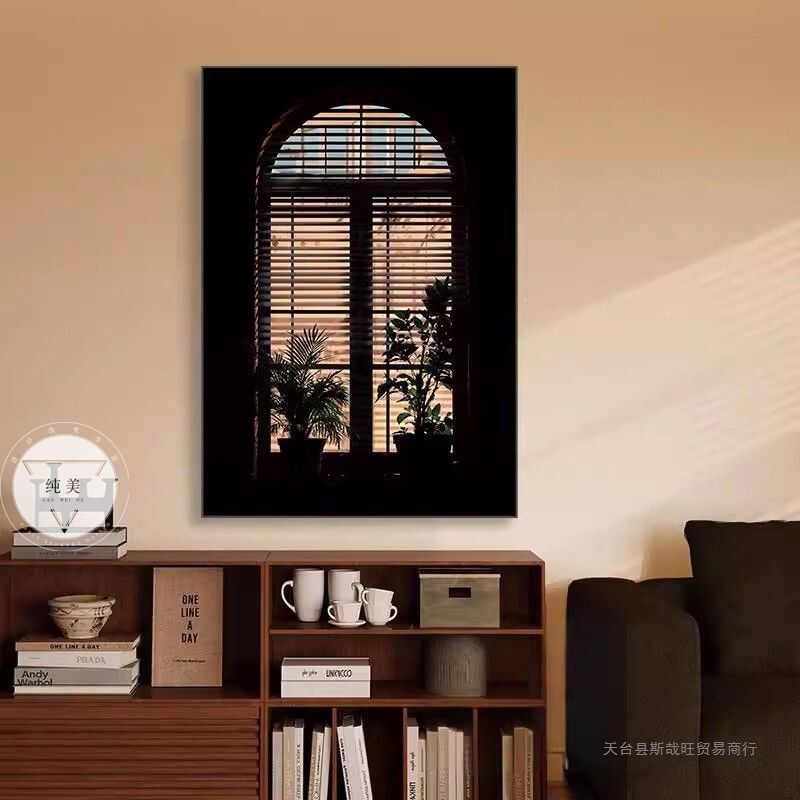 Fake Window Light and Shadow Plant Decorative Painting, Vintage Style Living Room Dining Room Wall Art, Entryway Cabinet Tabletop Painting, Wall Mural Fake Window Light and Shadow Plant Decorative Painting, Vintage Style Living Room Dining Room Wall Art, Entryway Cabinet Tabletop Painting, Wall Mural