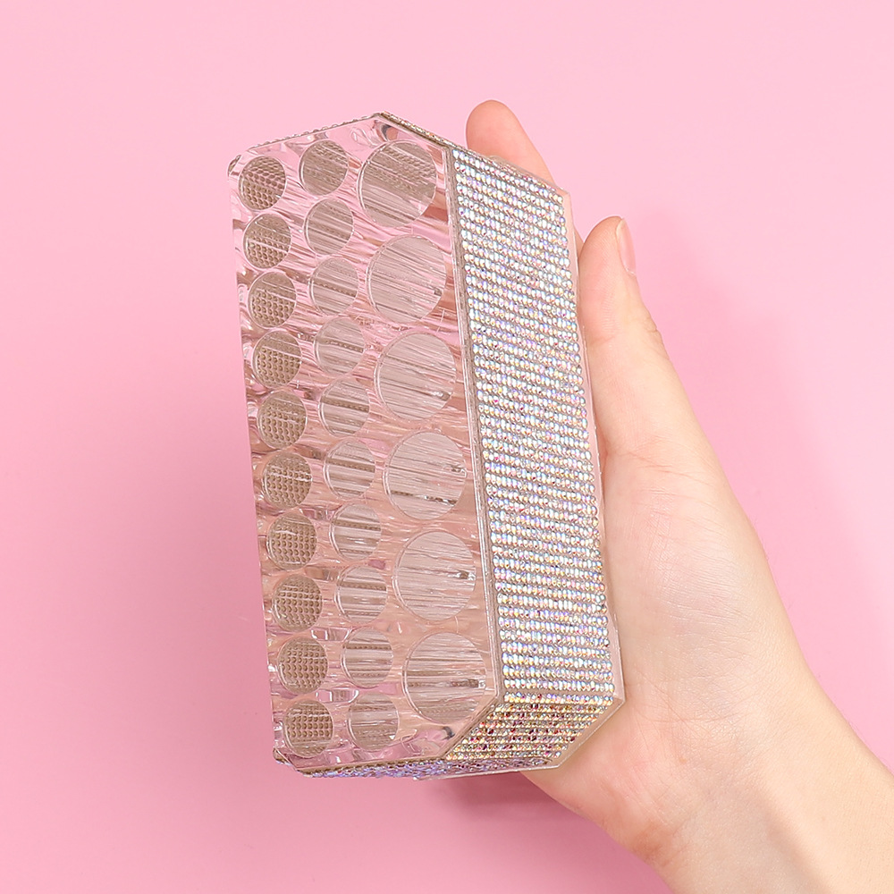 Diamantes de lujo acrílico 26 agujeros estante de lápiz de maquillaje agujeros grandes lápiz de ceja transparente lápiz de ojos delineador caja de almacenamiento de acabado estante de exhibición