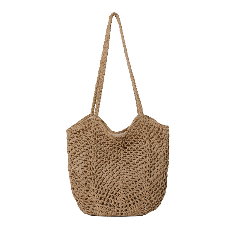 Tote Bag Hollow Cotton Thread Woven Bag for Women 2026 New Casual Commuter Shoulder Bag Large Capacity Seaside Beach Bag