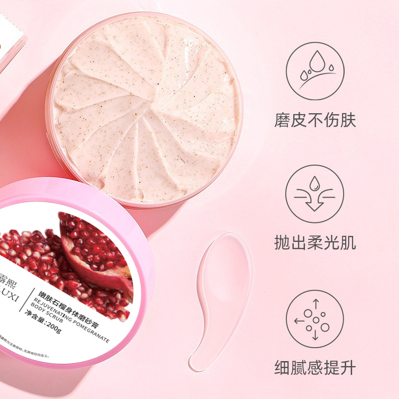 Han Luxi granada semilla rejuvenecedor exfoliante cuerpo limpio piel suavizante humectante exfoliante fabricante image 4