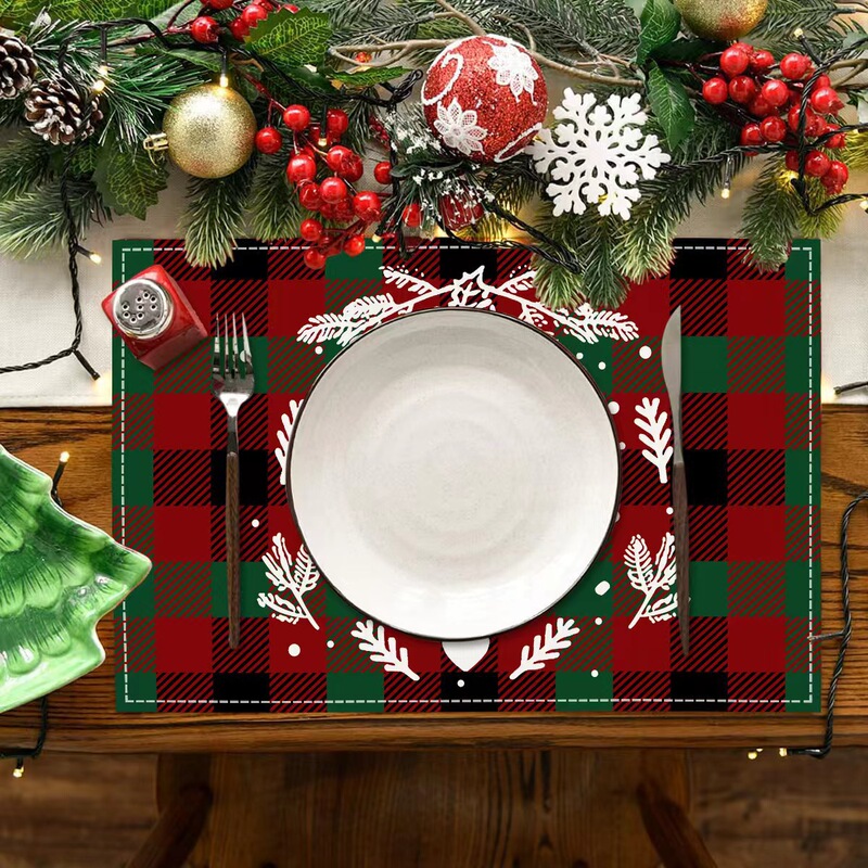 クロスボーダーテム人気のクリスマスプレースマット冬祭りリネン断熱マットセットプリントリネンテーブルクロス卸売|undefined