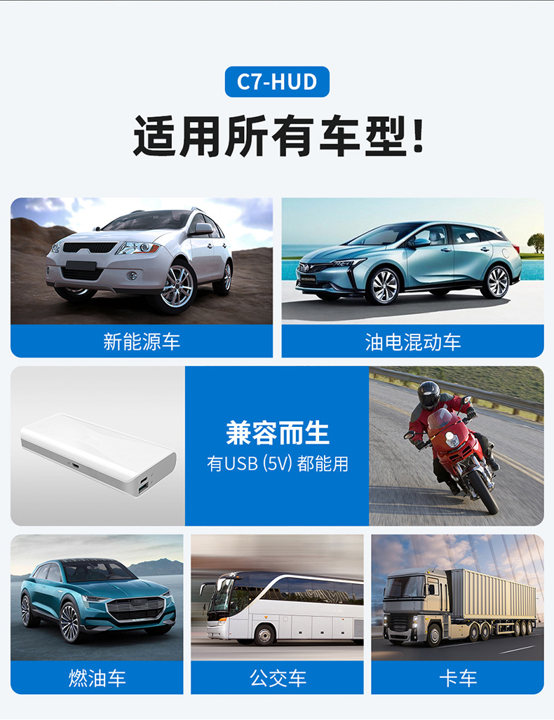 Cross-Border New Product C7 Car Hud Head-Up Display Car Beidou Satellite Gps Universal Speedometer Time Guide