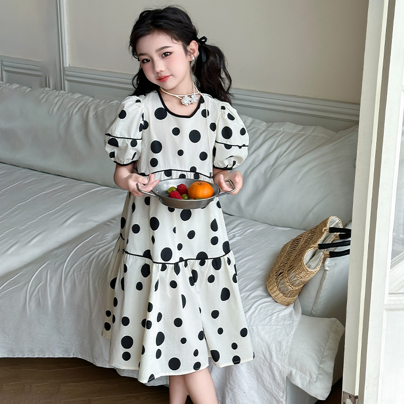Girls' Wave Dot dress Summer 2024 New Children's Girls' Summer Dress Sweet Princess Dress Casual Dress for Summer