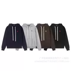 25 Autumn and Winter New High-Quality Rl Pony Embroidered Casual Versatile Pure Color Pullover Hooded Sweatshirt Jacket for Men and Women