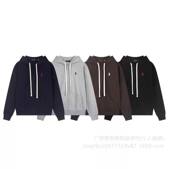 25 Autumn and Winter New High-Quality Rl Pony Embroidered Casual Versatile Pure Color Pullover Hooded Sweatshirt Jacket for Men and Women