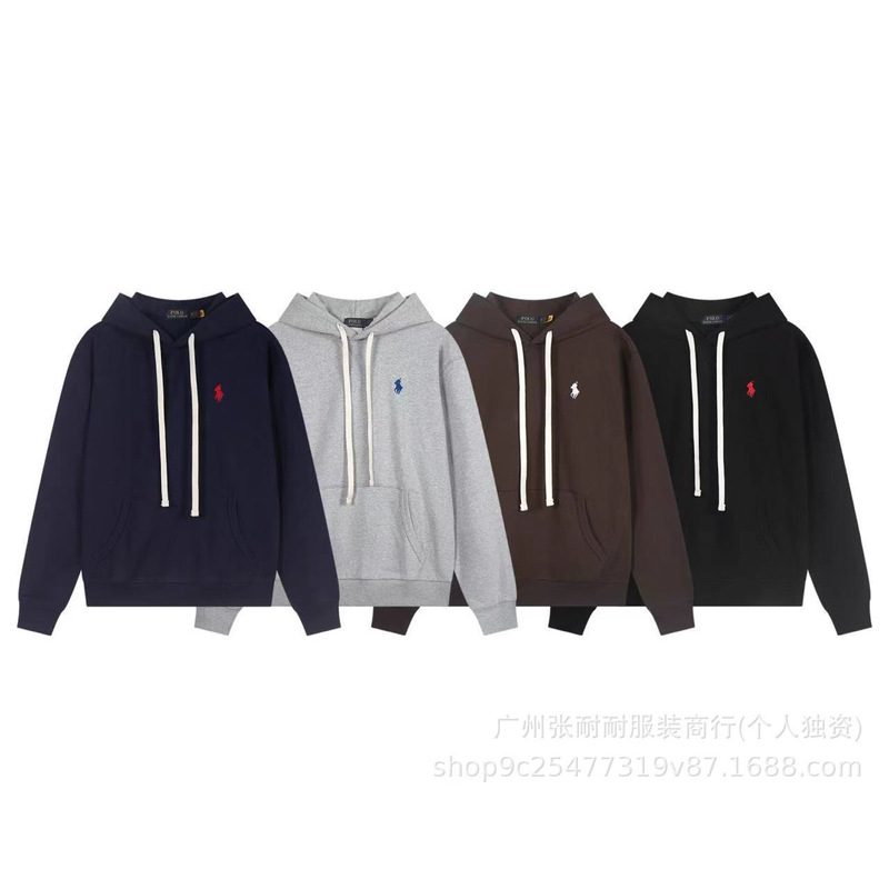 25 Autumn and Winter New High-Quality Rl Pony Embroidered Casual Versatile Pure Color Pullover Hooded Sweatshirt Jacket for Men and Women