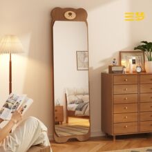 中子家用落地镜古风小熊卧室子挂墙镜穿衣镜入户全身镜女生玄关