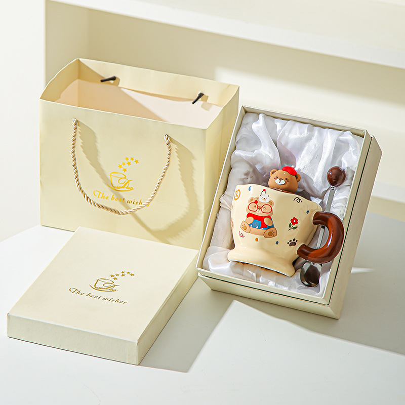 Creativo encantador cartón oso cerámico taza de oficina taza de café taza de agua taza de desayuno pareja taza