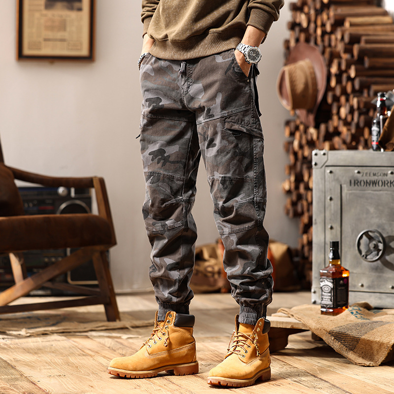 2024 spring and autumn new camouflage overalls trousers casual pants men's simple versatile fashion casual personality
