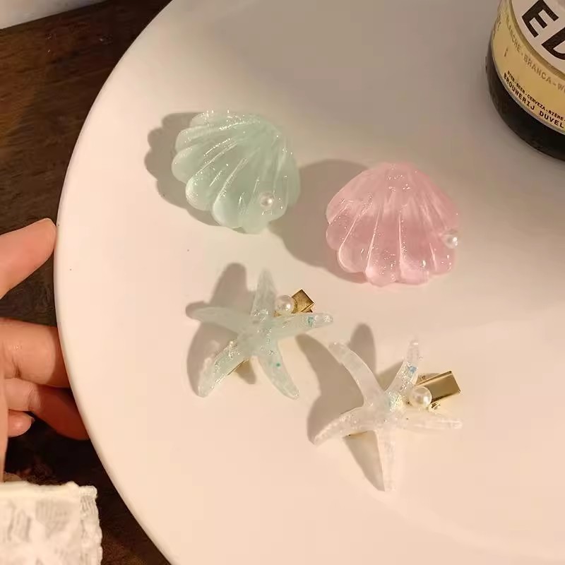 甜美海星贝壳发夹女侧边刘海夹发卡高级感百搭鸭嘴夹海边拍照发饰|undefined