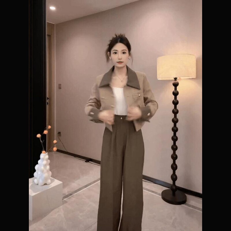 流行洋气套装女2025秋季新款小香风外套高腰直筒阔腿裤子两件套潮|undefined