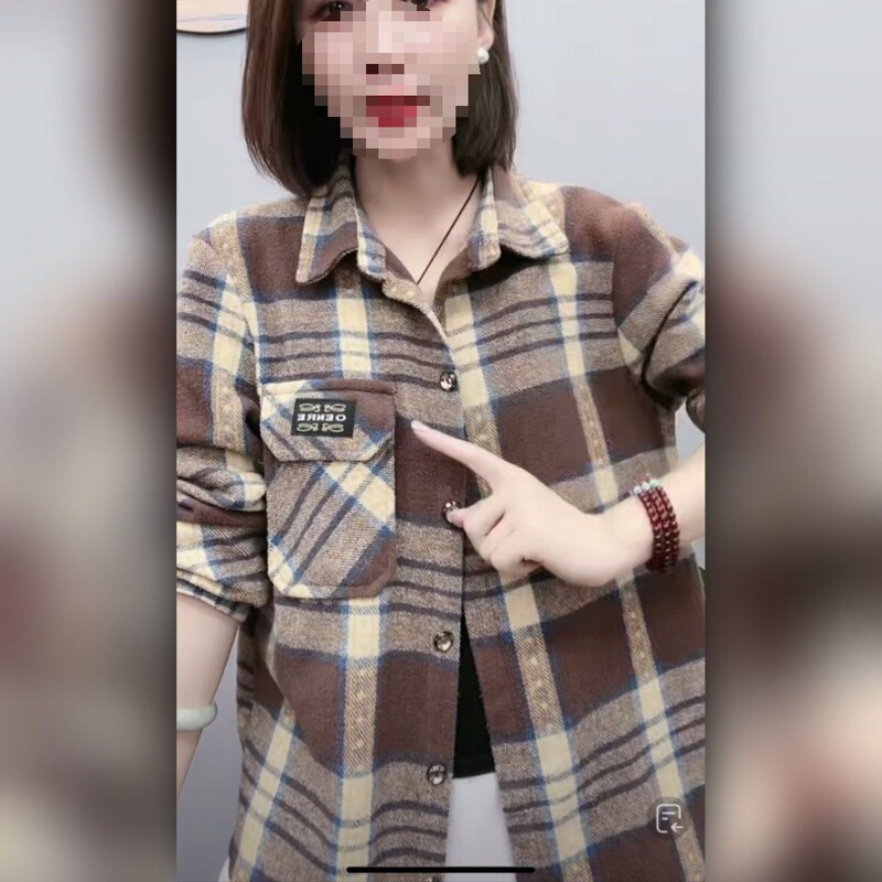 Mother's cotton long-sleeve shirt, women's autumn and winter plaid thickened shirt, middle-aged spring and autumn coat cardigan top Mother's cotton long-sleeve shirt, women's autumn and winter plaid thickened shirt, middle-aged spring and autumn coat cardigan top