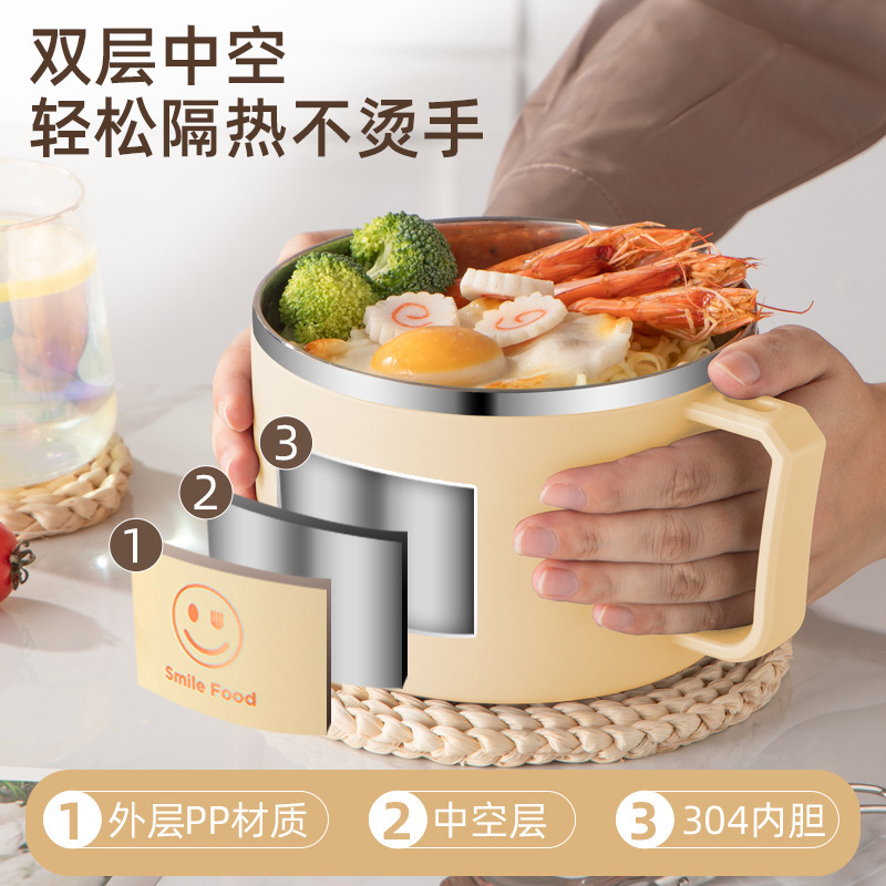 304不锈钢泡面碗带盖汤碗家用大容量米饭碗上班族学生大碗带餐具|undefined