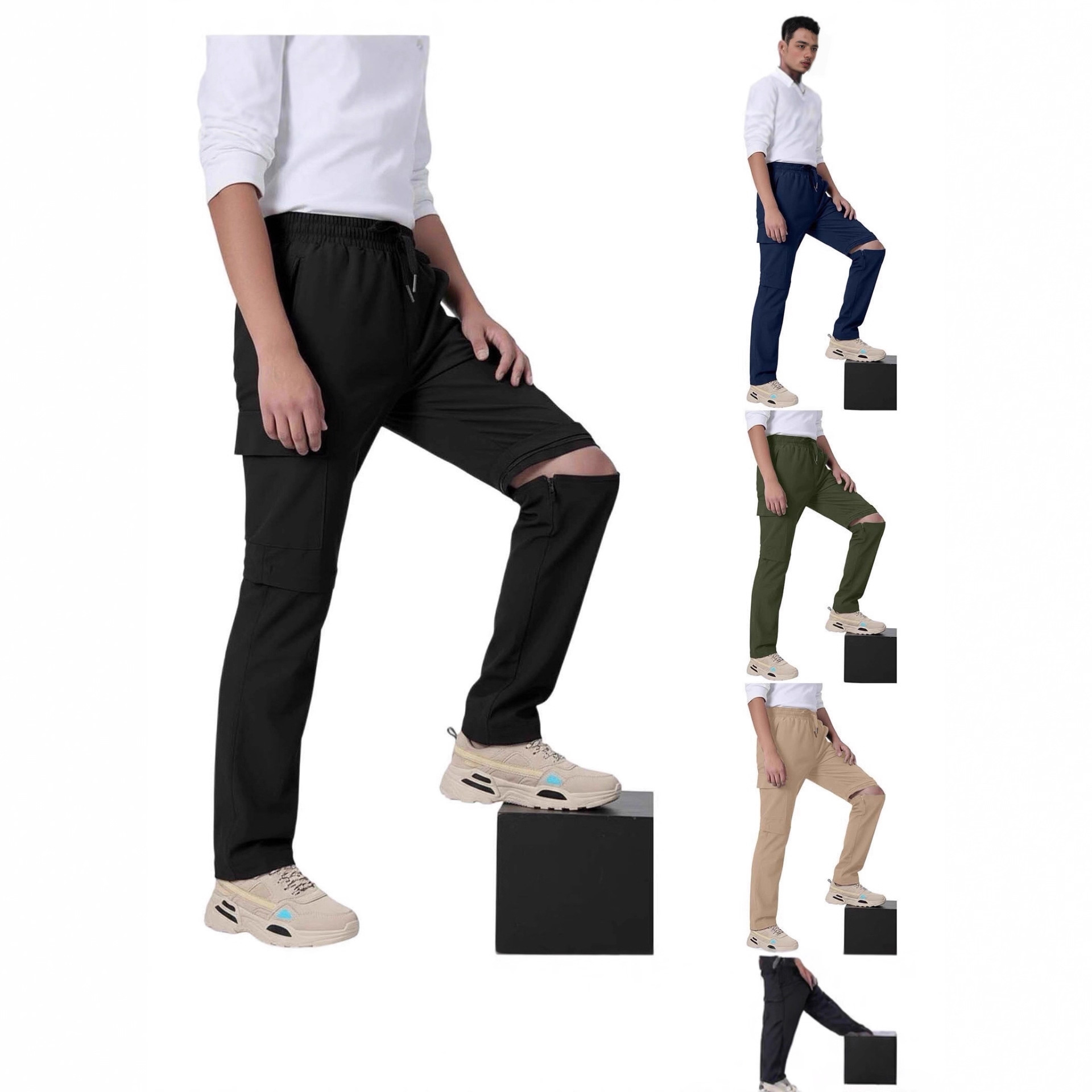 Cross-Border New Men's Youth Multi-Pocket Cargo Pants, Breathable Waterproof Casual Trendy Versatile Drawstring Pants for All Seasons