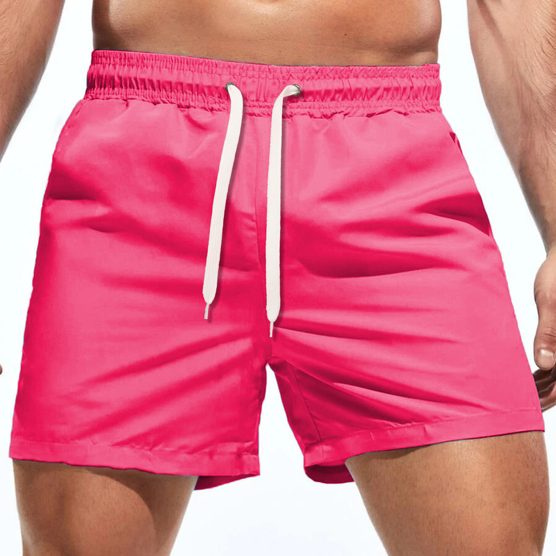 Lined Swimming Trunks Men's Ins Explosive Shorts Solid Color Loose Four-point Boxer Shorts Amazon Men's Beach Pants