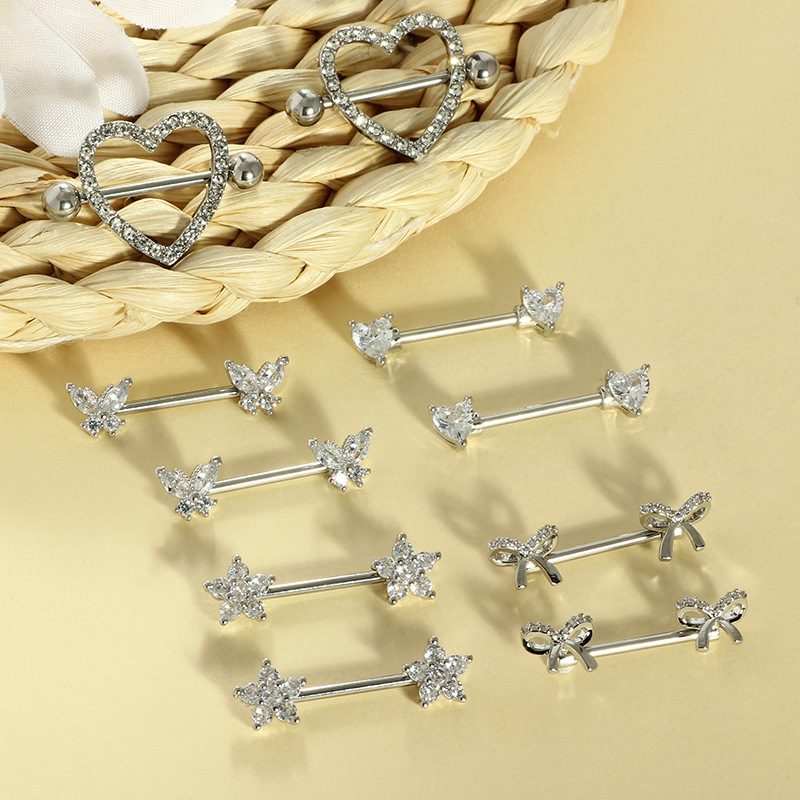 Heart Shape Zircon Belly Button Ring Nipple Shield Nail Cross-Border Love Straight Rod Body Piercing Jewelry in Stock detail image 5