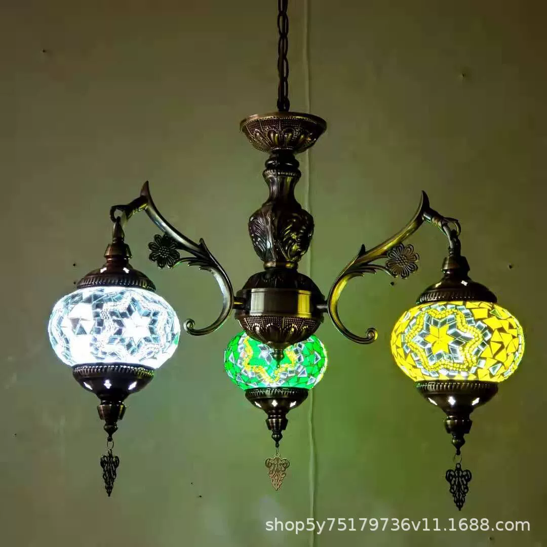 Мозаичная люстра в турецком стиле, handmade витраж, E27, Ø52–56 × 90 см