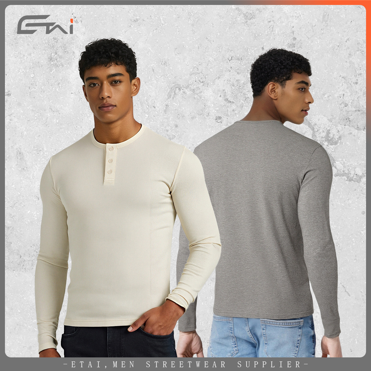 ETAI ropa de hombre primavera y otoño perezoso Henry camiseta de manga larga marca de moda para hombres con camiseta de base de manga larga casual de color sólido