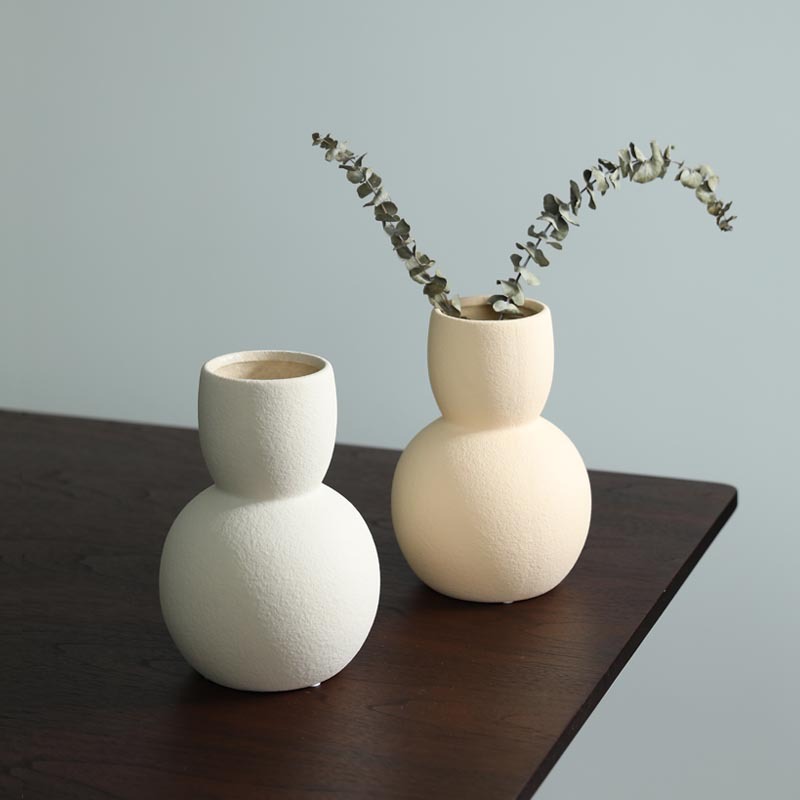 Vaso de cerámica gruesa de la sala de estar retrógrado gris blanco flor seca flor de gran tamaño de estómago floral decoración suave ornamentos