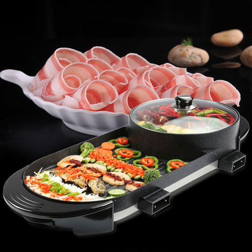 Amazon US standard 110V medical stone shabu-shabu-grilling all-in-one mandarin duck pot electric hot pot barbecue oven grilled shabu-shabu all-in-one pot baking pan