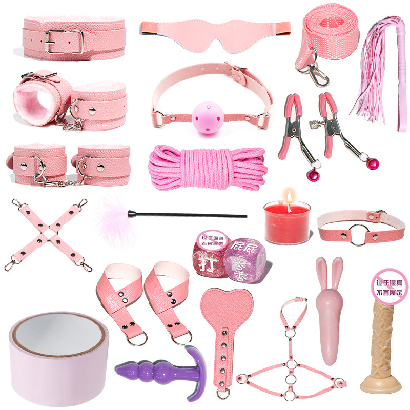 Juego de accesorios Jiuai SM incluido con esposas, látigo de cuero, tapón anal, suministros divertidos para habitaciones de parejas adultas, herramientas de juego sexual