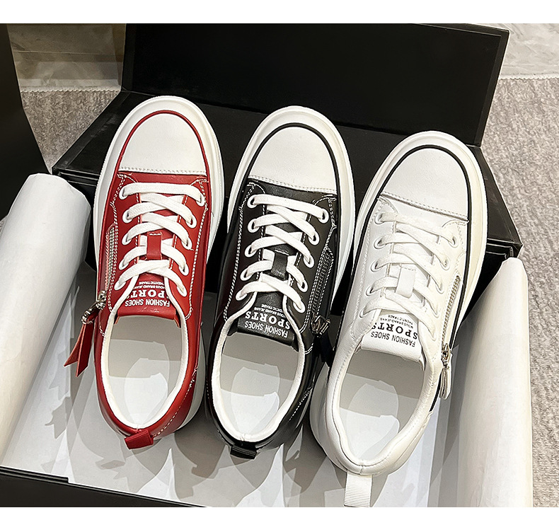 Skateboard Schuhe Damen Weiß Echtleder Plateauschuhe Bequem_voghion.com