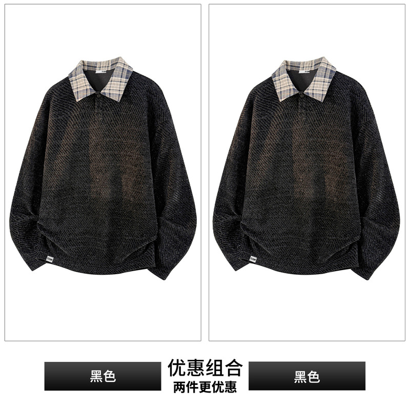 NASA老钱风潮流POLO衫黑色卫衣男士秋季新款宽松休闲针织衫上衣服|undefined