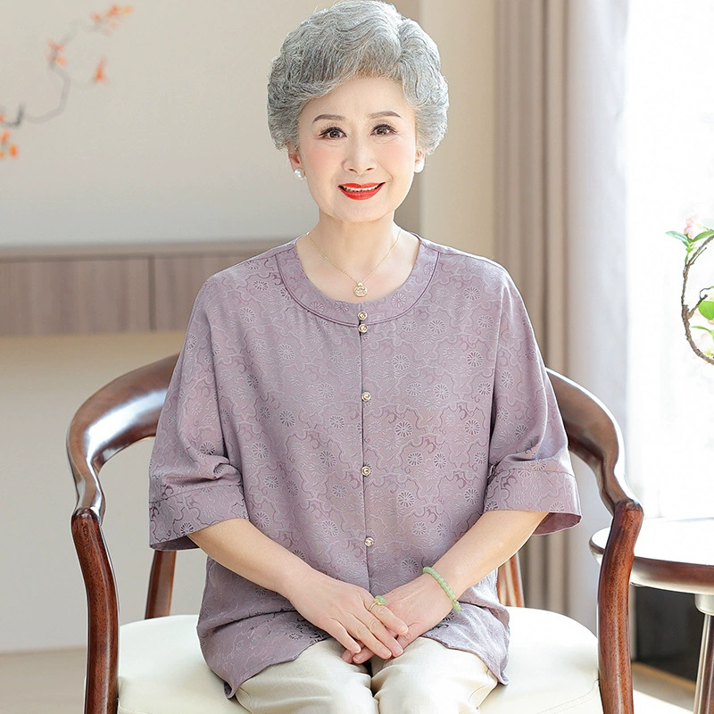 Бабушка летняя рубашка женская 60 лет 70 среднего и пожилого возраста мама весна лето 2025 новая рубашка старушка тонкая одежда