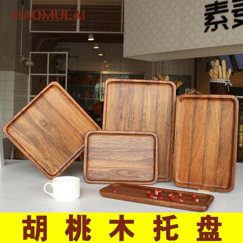 Japanese-style tableware walnut tray rectangular wooden hote..