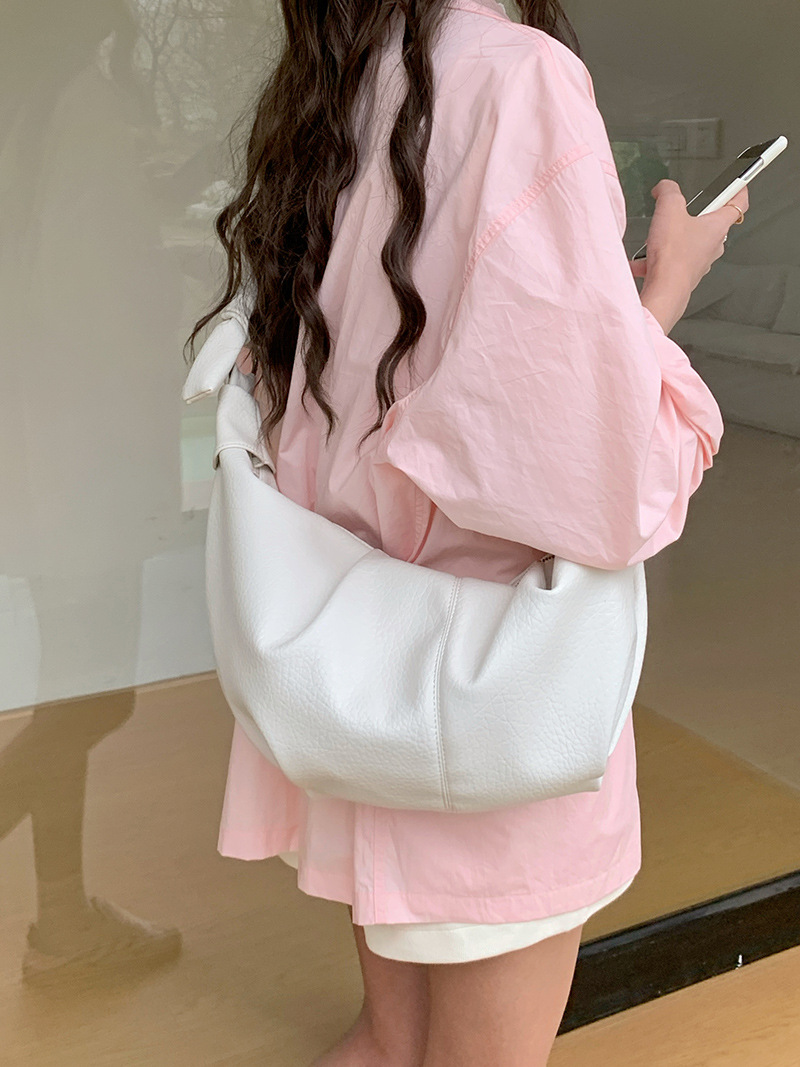 Korean Instagram Large Capacity Soft Leather Folded Dumpling Lazy and Versatile Casual Commuting One Shoulder Crossbody_voghion.com