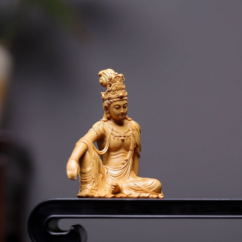 正宗小叶黄杨木精雕新款自在观音菩萨佛像摆桌面件装饰品工艺品|undefined