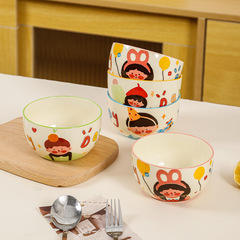 家族4人用陶磁器ボウルかわいい子供食器漫画高颜値親子ご飯ボウルセット