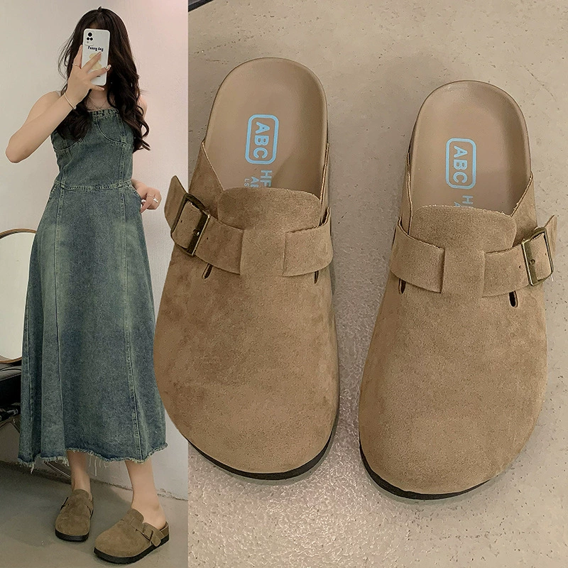 Британские туфли с толстой подошвой Birken половинные женские туфли 2024 Новые полутолки летние туфли ленивые туфли носить круглые туфли