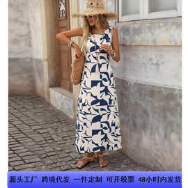 2026欧美亚马逊外贸连衣裙女波西米亚风休闲百搭时尚印花长裙跨境