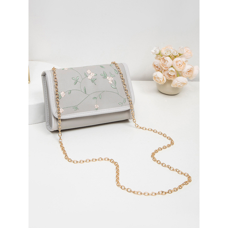 Flor dulce bordado bolso cuadrado simple moda versátil damas cadenas mochila bolso de hombro fresco bolso de teléfono móvil image 8