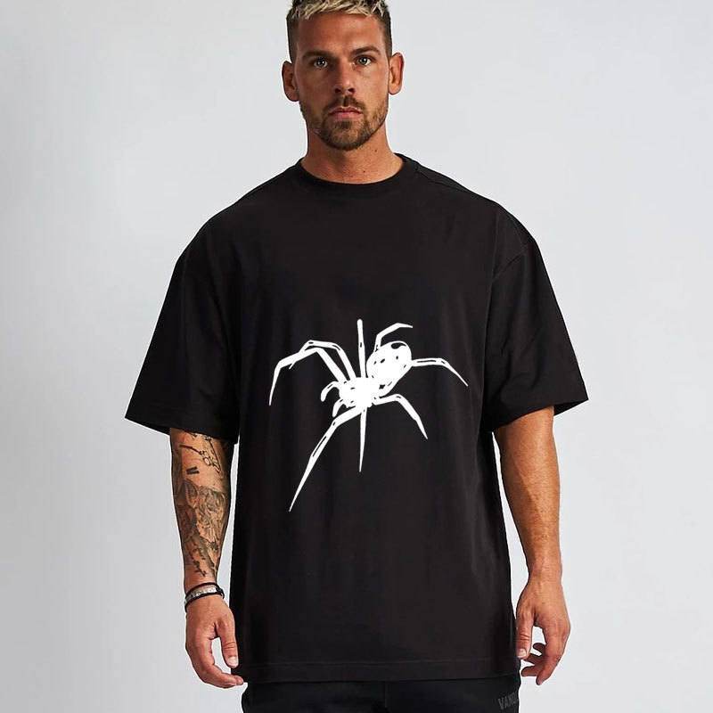 2025夏季欧美暗黑风格蜘蛛印花短袖上衣 男女休闲哥特情侣T恤衫