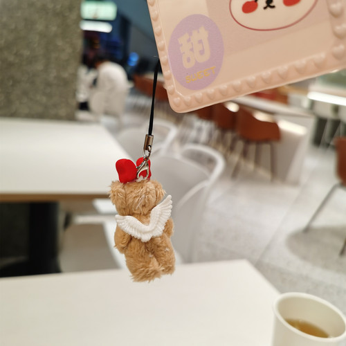 Handmade angel bear plush keychain student doll cute bag pendant creative gift jewelry mobile phone chain