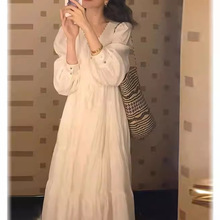 白色连衣裙女初春2024早春新款法式高级长袖气质海边新中式雪纺裙
